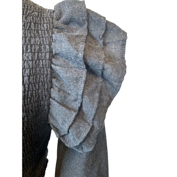 2/$30 Zara Gray Smocked Top Small, Ruffle Sleeves, Polyester Cotton Blend - Picture 10 of 13